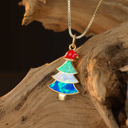 Colorful Opal Christmas Tree Necklace