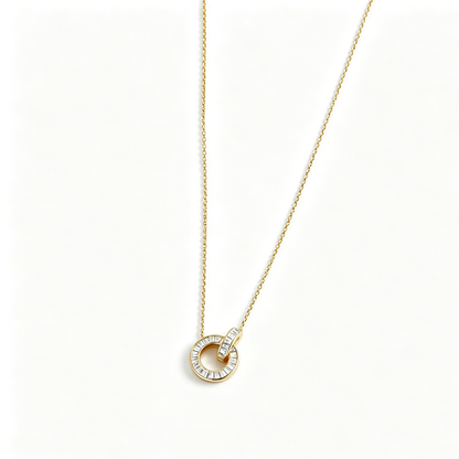 Women's Interlocking Rings Pendant Necklace, Baguette Zirconia Paved Inlay, S925 with 18K Gold Plating