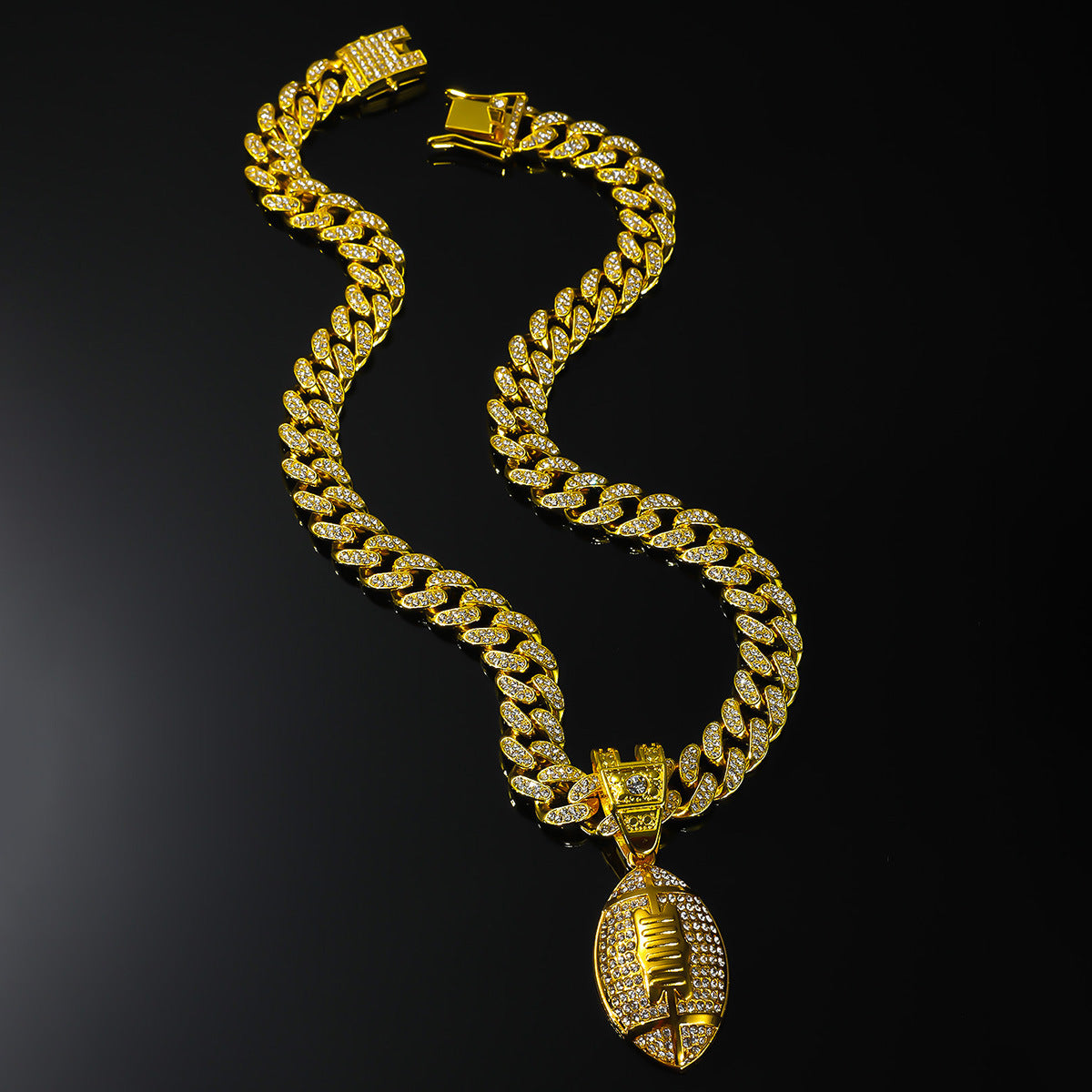 Hip-Hop Alloy Rugby Studded Cuban Chain Pendant Necklace