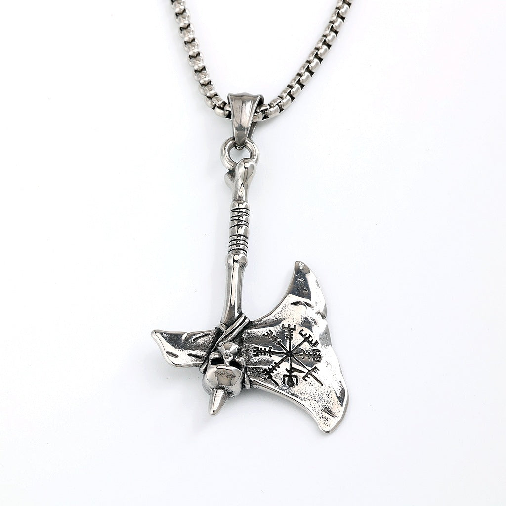 Vintage Stainless Steel Men's Punk Viking Axe Pendant Necklace
