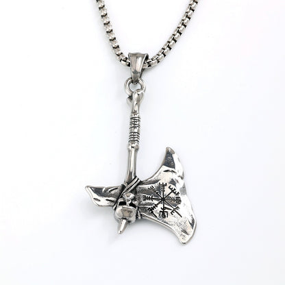 Vintage Stainless Steel Men's Punk Viking Axe Pendant Necklace