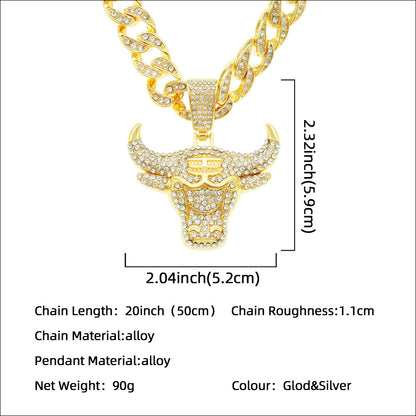 Hip-Hop Bull Head Shaped Cuban Chain Pendant Necklace
