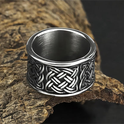 Vintage Nordic Stainless Steel Wide Band Viking Fenrir Wolf Head Ring for Men