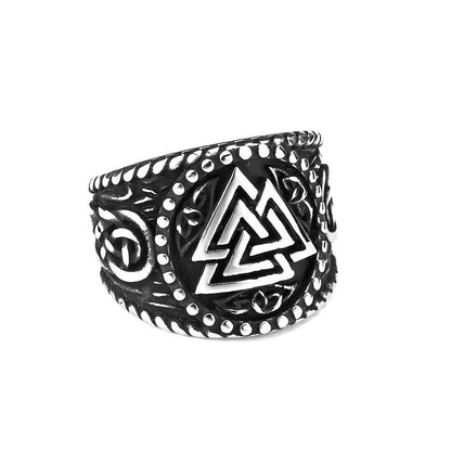 Vintage Stainless Steel Norse Valknut Viking Symbol Wide Band Ring for Men