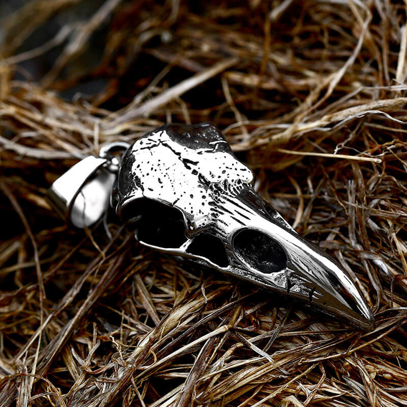 Men's Engraved Crow Pendant Necklace