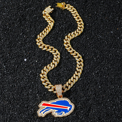Hip-Hop Style Oil Painting Team Logo Cuban Chain Pendant Necklace