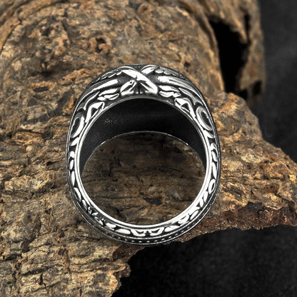 Vintage Solid Stainless Steel Norse Valknut Round Wide Signet Ring for Men