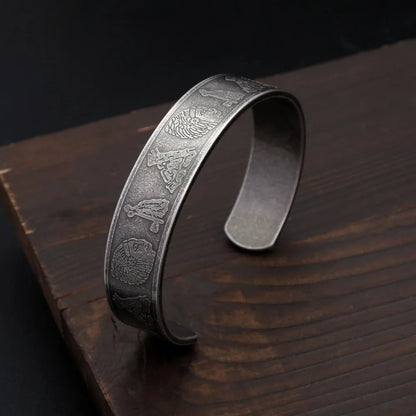 Ancient Egyptian Pharaoh Engraved Open C Bracelet for Men, Fashion Viking Style Stainless Steel Retro Cuff Bangle Jewelry