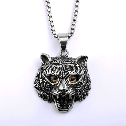 Vintage Stainless Steel Tiger Lion Leopard Pendant Necklace for Men