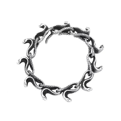 Men's Vintage 3D Snake Head Link Stainless Steel Open Cuff Bracelet, Antique Distressed Gothic Punk Hip‑Hop Fashion Jewelry Accessory