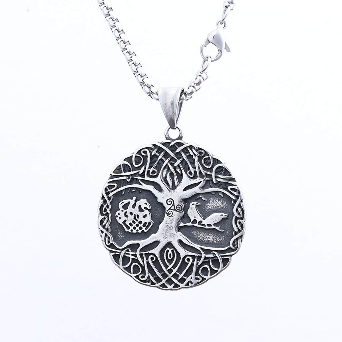 Men's Steel Tree of Life Round Pendant Necklace