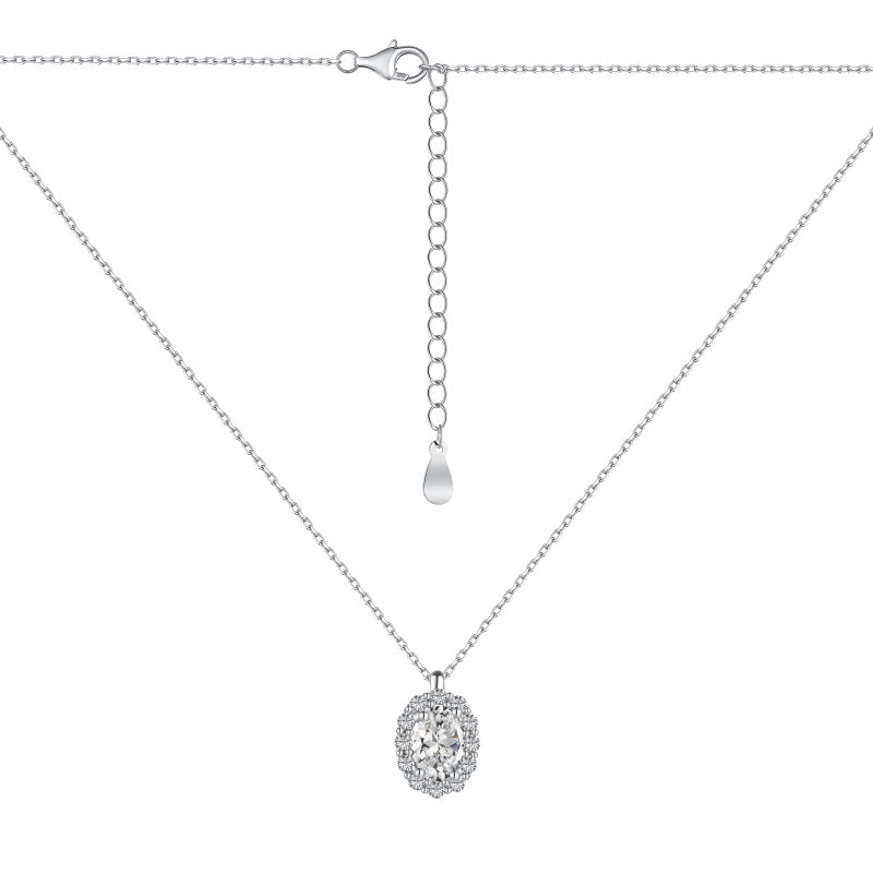 Niche Light Luxury S925 Sterling Silver Necklace, Inlaid White Oval Zirconia and White Round Zirconia Fashion Pendant Jewelry