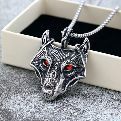 Vintage Stainless Steel Wolf Head Pendant Necklace for Men