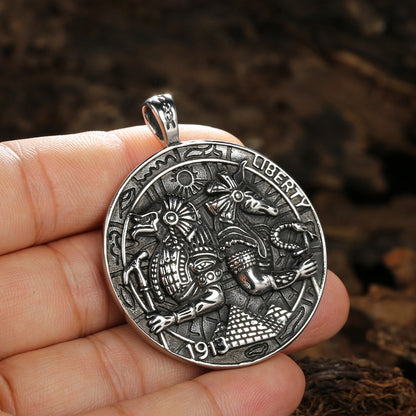 Men's Vintage Egyptian Anubis Round Pendant Necklace