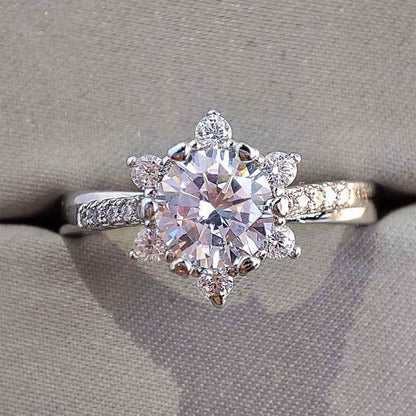 Women's White Gold S925 Flower Shape Moissanite Adjustable Ring