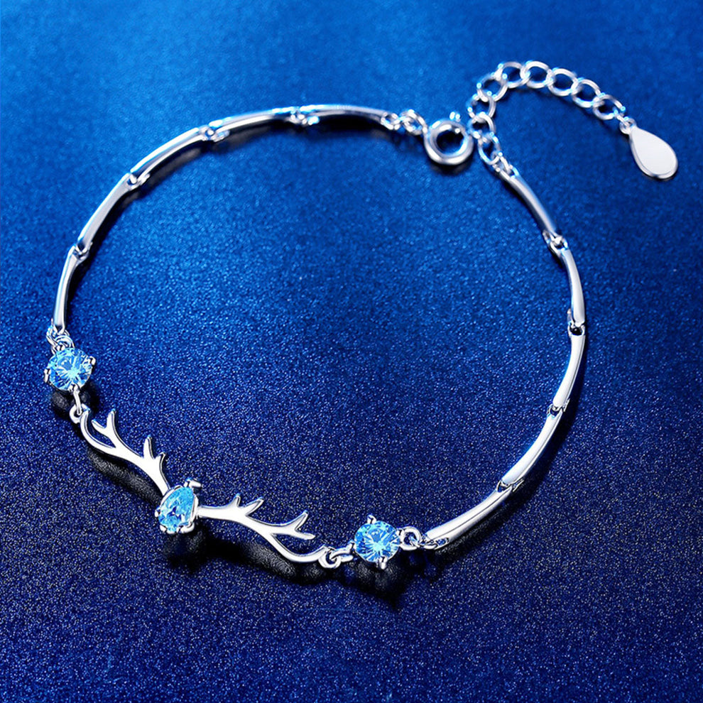 Women's White Gold Aquamarine Sapphire Elk Shape KIARA Bracelet