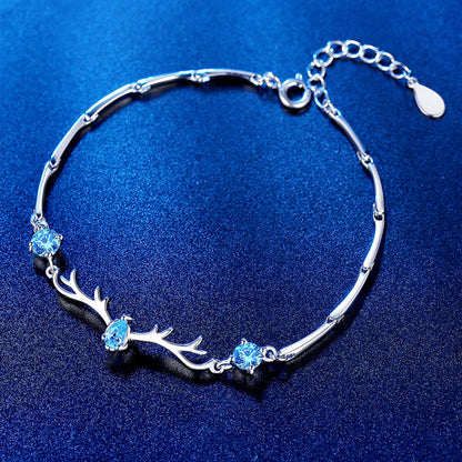 Women's White Gold Aquamarine Sapphire Elk Shape KIARA Bracelet