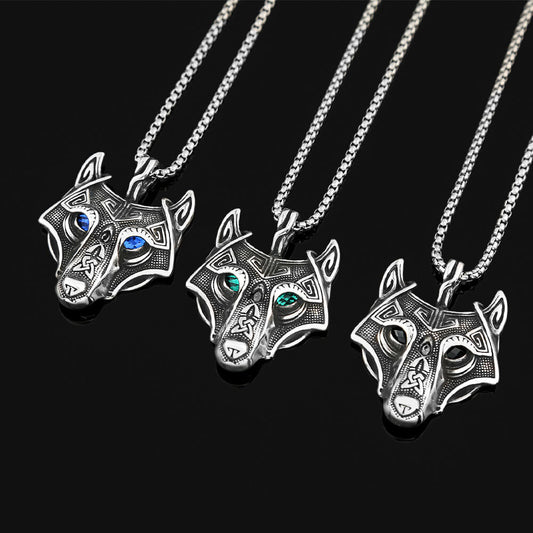 Vintage Stainless Steel Wolf Head Pendant Necklace for Men