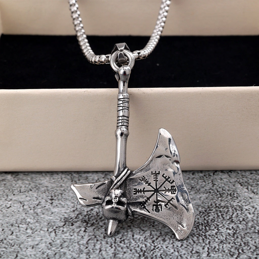 Vintage Stainless Steel Men's Punk Viking Axe Pendant Necklace