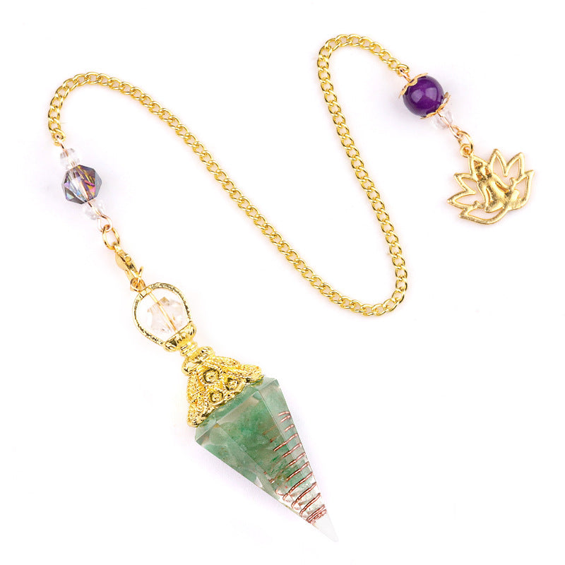 Crystal agate stone colorful crushed stone resin golden hexagonal pyramid spirit pendulum