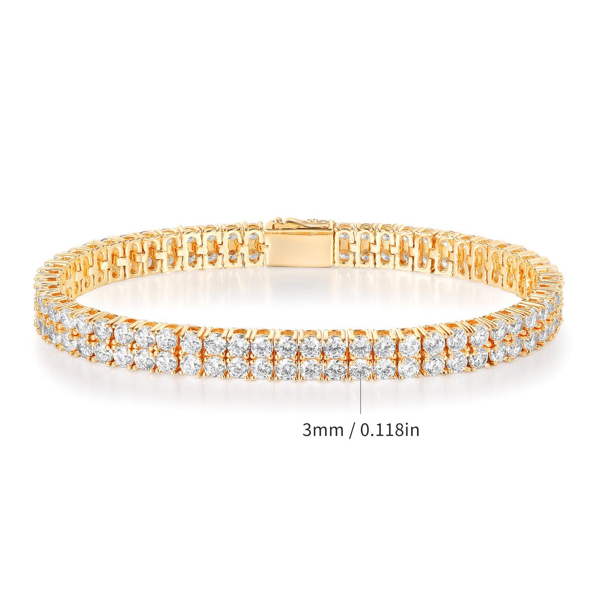 Women&Men's 3mm Double-Row Zircon Spring Clasp Tennis Bracelet