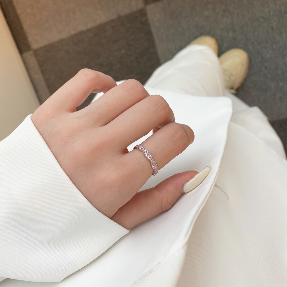 Women's Pink Round Zirconia Paved Fashion Wedding Ring, S925 with White Gold Plating