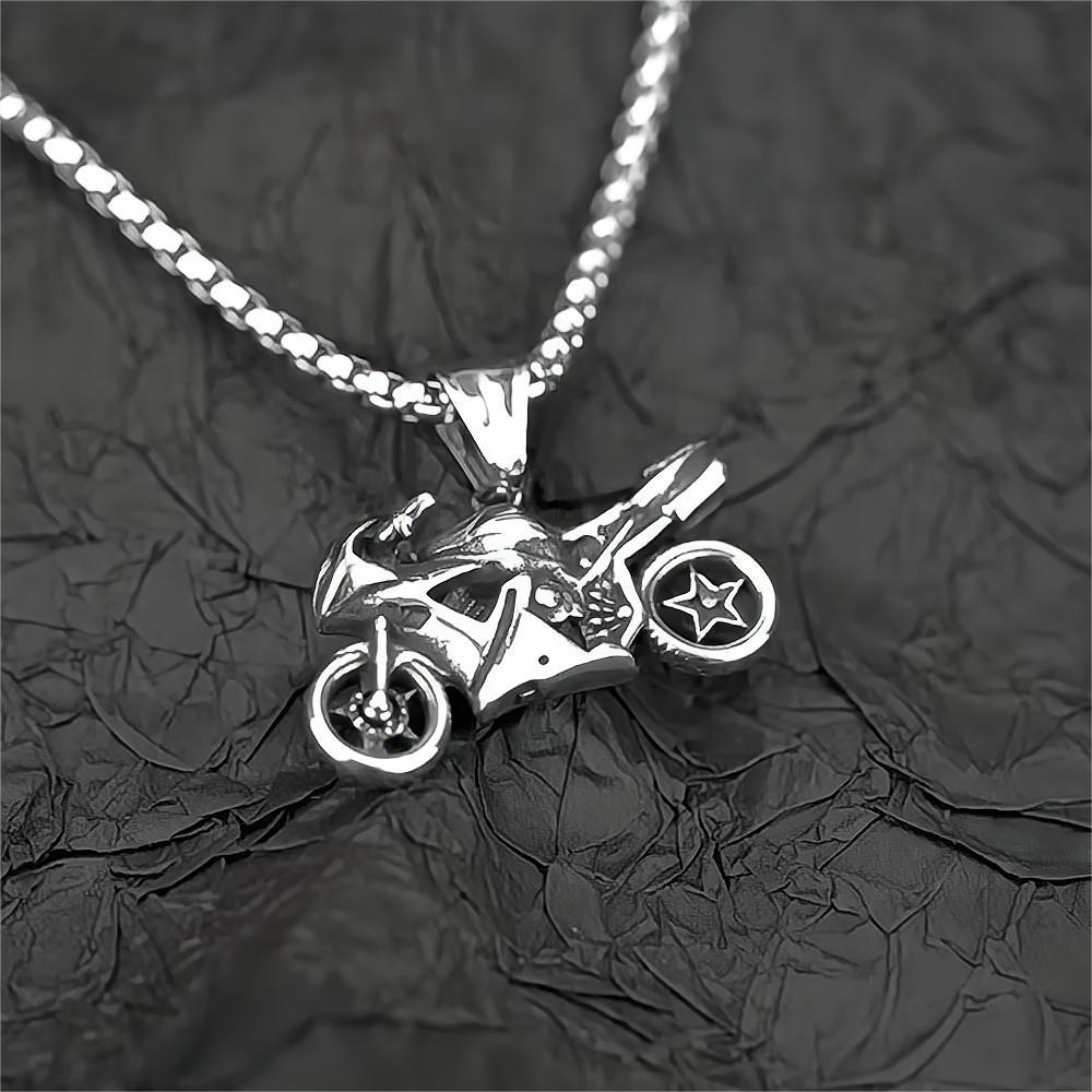 Vintage Stainless Steel Men's Motorcycle Pendant Necklace