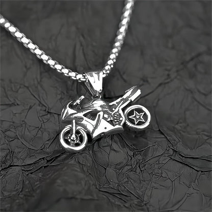 Vintage Stainless Steel Men's Motorcycle Pendant Necklace