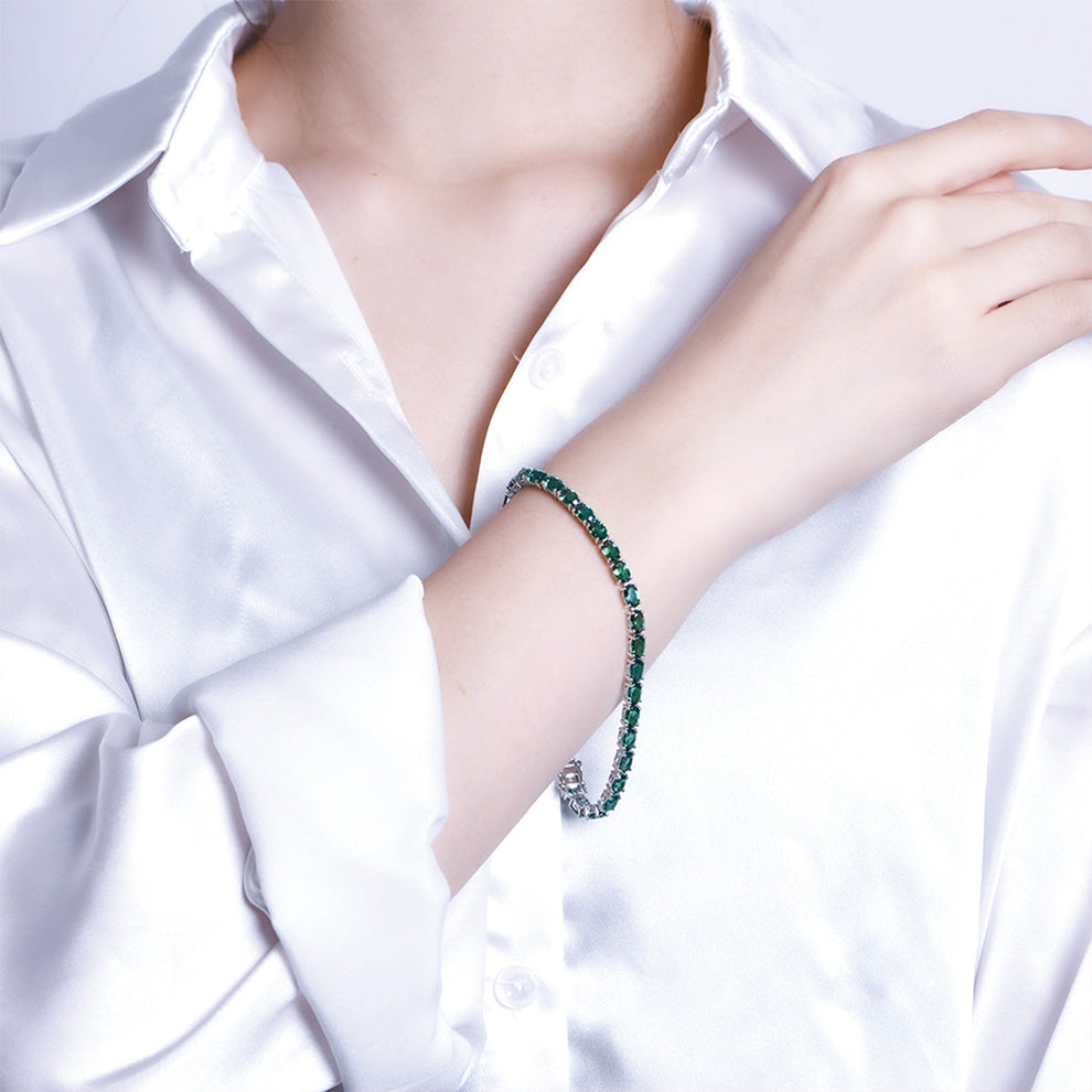 Women's Sterling Silver Pear Cut Emerald Gem Tennis Bracelet