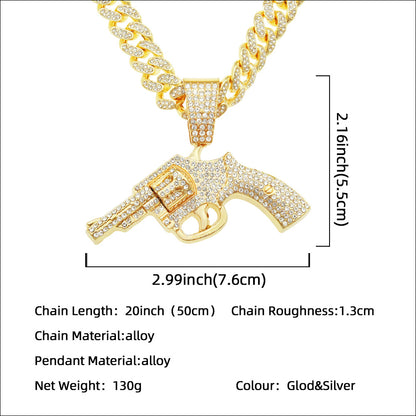 Hip-Hop Style Cuban Chain Pendant Necklace With A Pistol Design