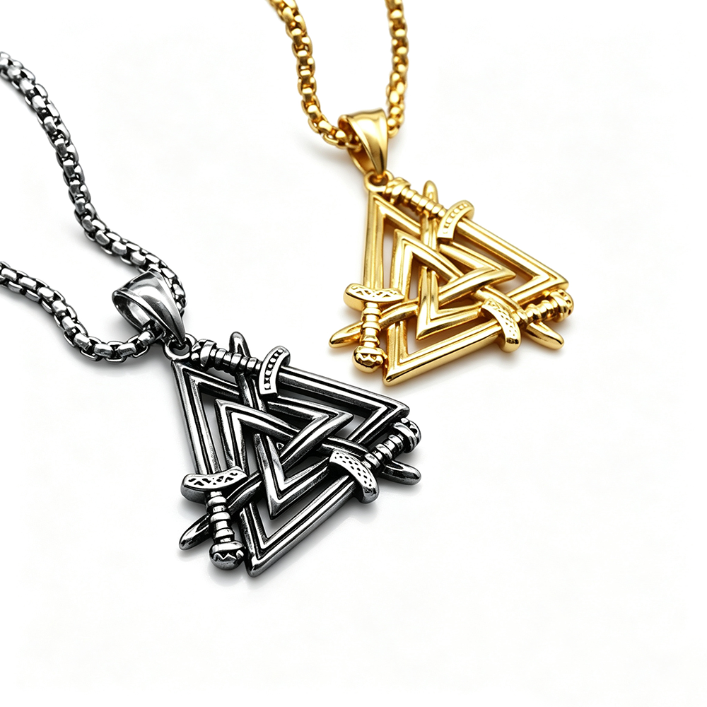 Men's Steel Viking Valknut Sword Pendant Necklace