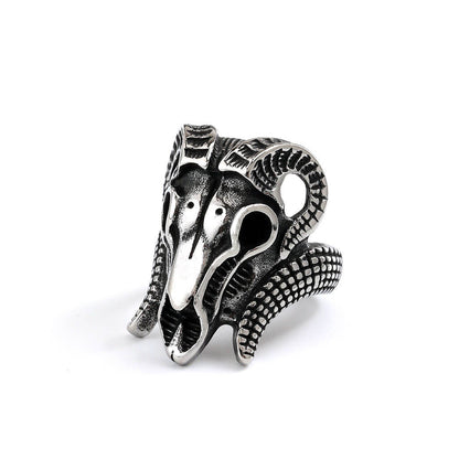 Vintage Solid Stainless Steel Punk Goat Skull Ring for Men