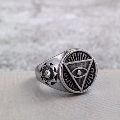 Vintage Solid Stainless Steel Ancient Egyptian Eye of Horus Band Ring for Men