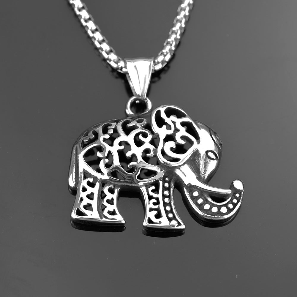 Men's Steel Hollow Elephant Pendant Necklace