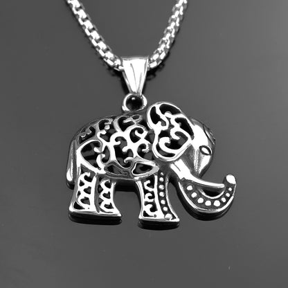 Men's Steel Hollow Elephant Pendant Necklace
