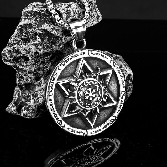 Men's Steel Vintage Hexagram Round Pendant Necklace