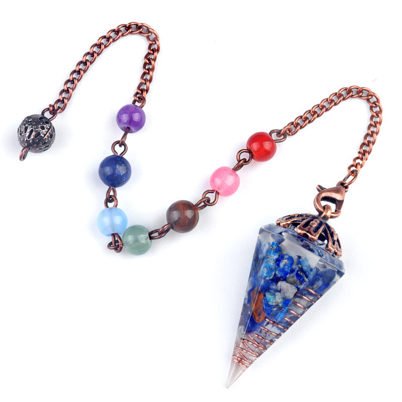 Chakra colorful bead chain crystal resin hexagonal cone flower holder spirit pendulum