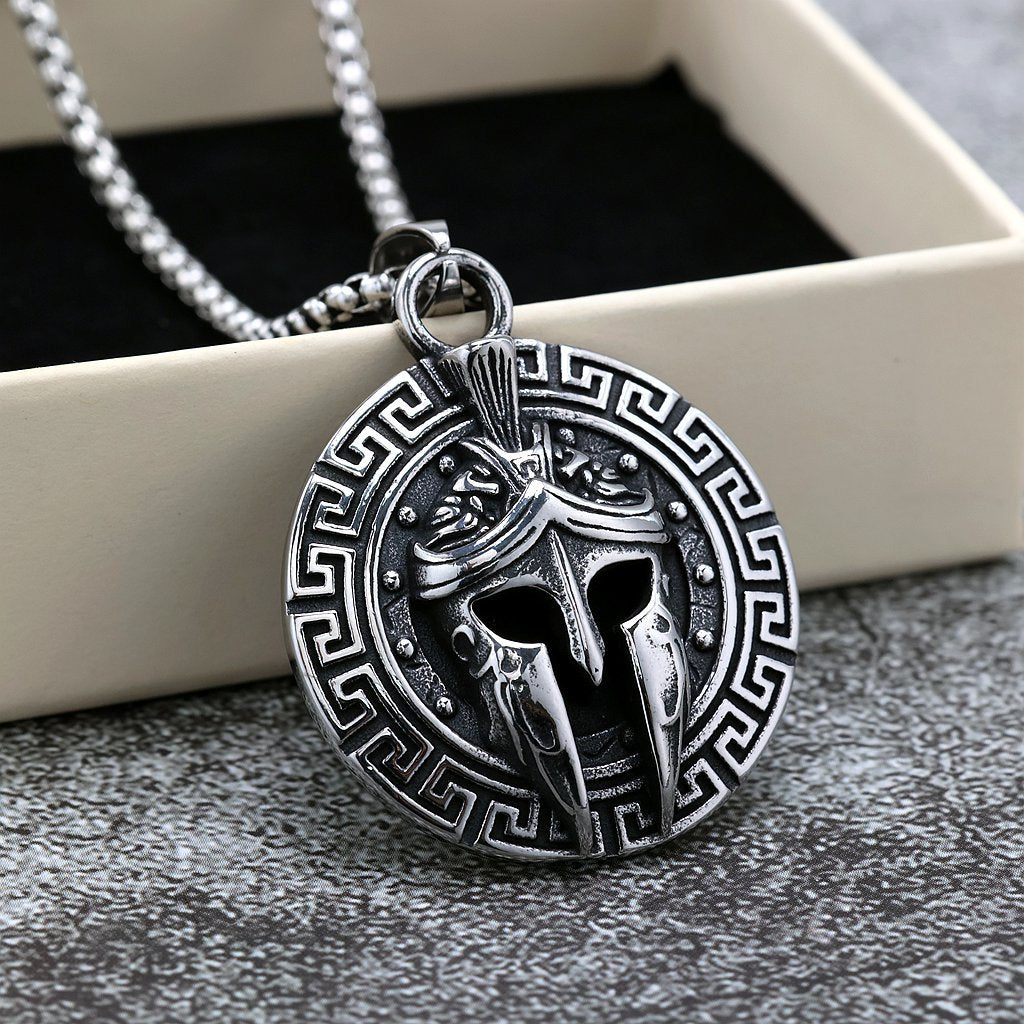 Vintage Stainless Steel Spartan Mask Pendant Necklace for Men
