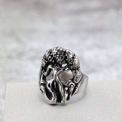 Vintage Solid Stainless Steel Punk Hollow Tree of Life Ring for Men