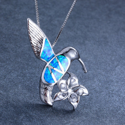 Opal bird + flower necklace