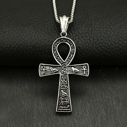 Men's Steel Egyptian Ankh Hieroglyph Pendant Necklace