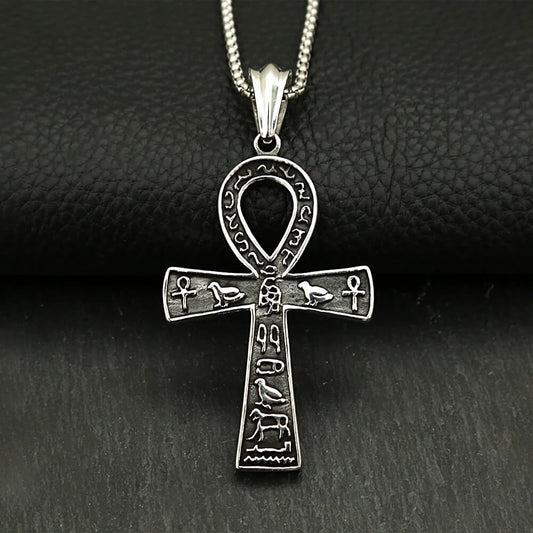 Men's Steel Egyptian Ankh Hieroglyph Pendant Necklace