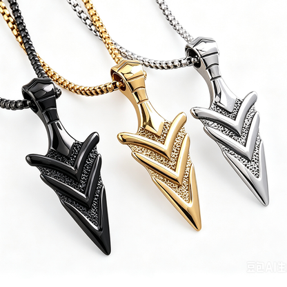 Vintage Stainless Steel Men's 3D Arrowhead Pendant Necklace
