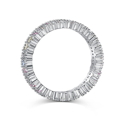 Women's Colorful Rectangular Zirconia Paved Hollow Design Ring, S925 with White Gold Plating