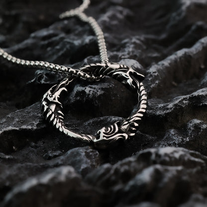 Men's Steel Ouroboros Dragon Ring Shape Pendant Necklace