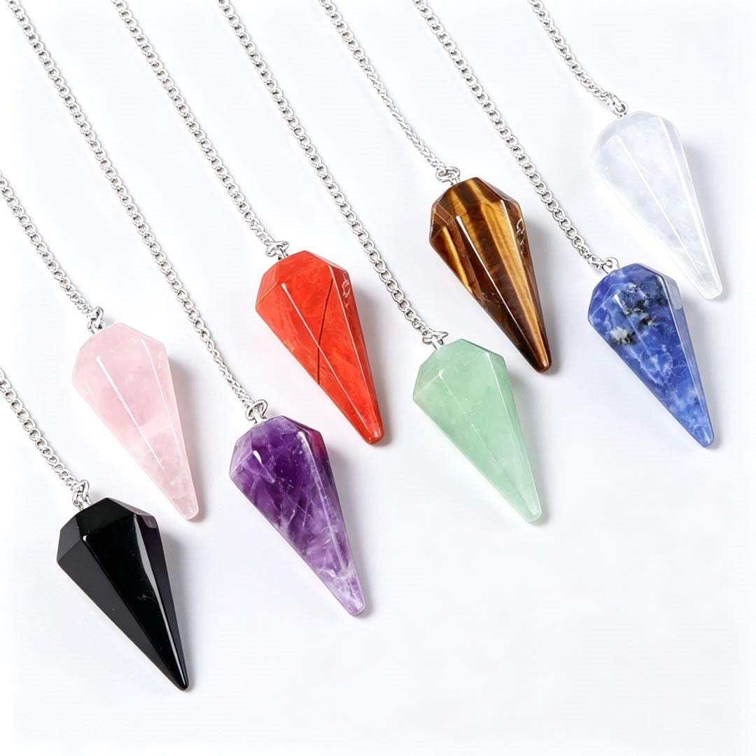 Crystal Stone Polished Hexagonal Column Spirit Pendulum