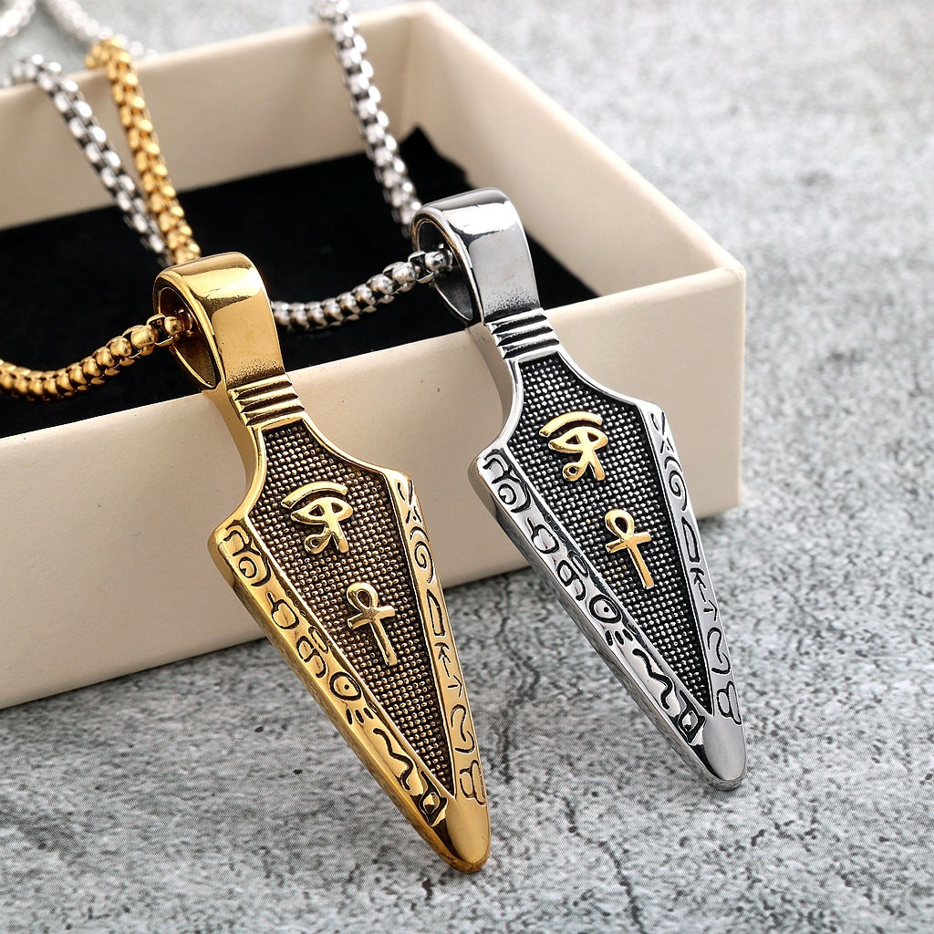 Vintage Stainless Steel Single Sided Egyptian Symbol Arrow Pendant Necklace for Men
