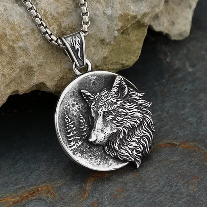 Men's Retro Double-Sided Wolf Head Pendant Necklace