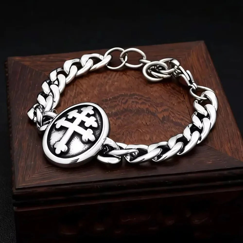 Men's Vintage Stainless Steel Cross Bracelet, Punk Hip Hop Trendy Unique Fashion Wrist Jewelry Accessory