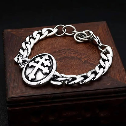 Men's Vintage Stainless Steel Cross Bracelet, Punk Hip Hop Trendy Unique Fashion Wrist Jewelry Accessory